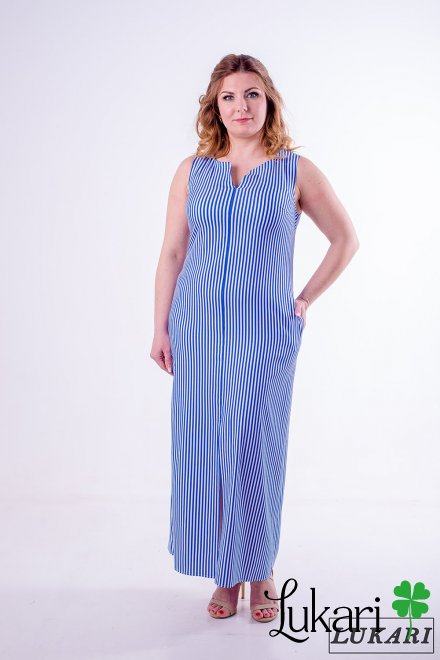 Платье большого размера синее, коттон Lukari 0127-3