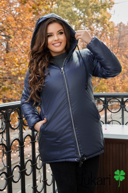 Жіноча куртка великого розміру темно-синя, плащівка НТФВ 3296-5
