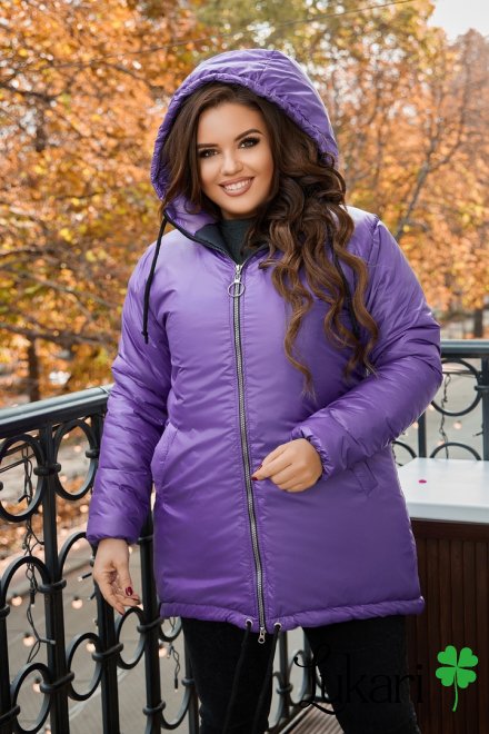 Жіноча куртка великого розміру бузкова, плащівка НТФВ 3296-6
