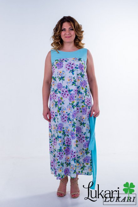Платье большого размера удлиненное белое цветочное, софт Lukari 0135-1