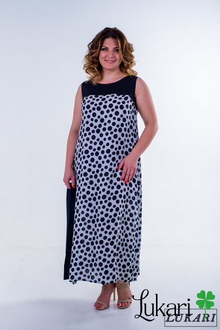 Сукня великого розміру чорно-біла в горох, віскоза Lukari 0135-4