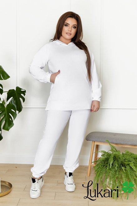 Жіночий спортивний костюм великого розміру білий, двунитка НТФВ 3422-1