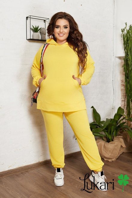 Жіночий спортивний костюм великого розміру жовтий, двунитка НТФВ 3422-3
