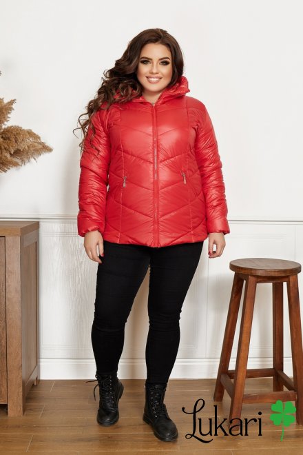 Женская куртка большого размера красная, плащевка НТФВ 5215-4