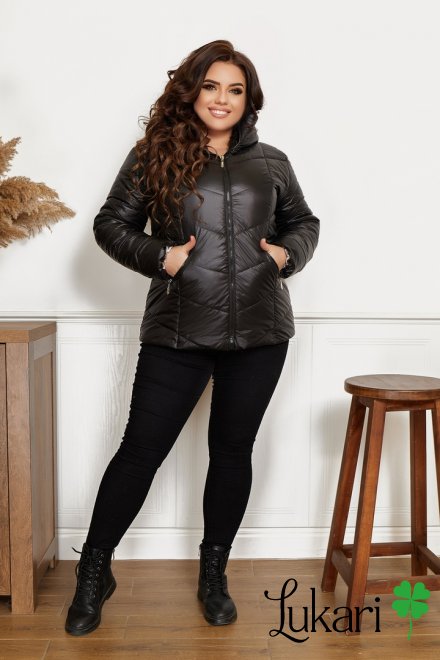 Женская куртка большого размера чёрная, плащевка НТФВ 5215-6