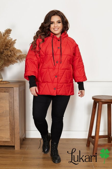 Женская куртка большого размера красная, плащевка НТФВ 3416-7