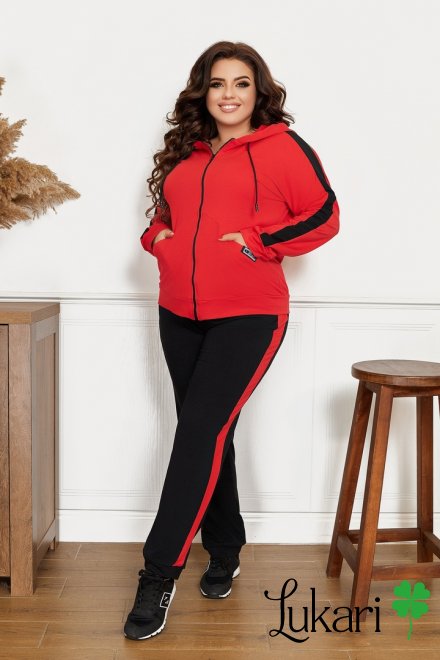 Женский спортивный костюм большого размера красно-чёрный, двухнитка НТФВ 3423-3