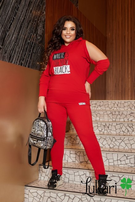 Жіночий спортивний костюм великого розміру червоний, двунитка ДМЛК 375-2