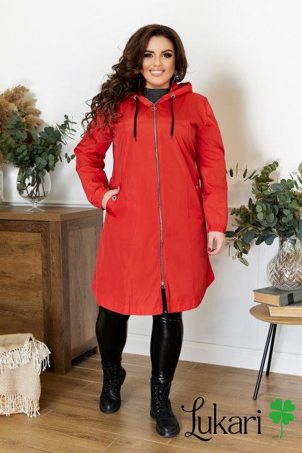 Женская куртка-плащ большого размера,красный, плащевка НТФВ 3322-3