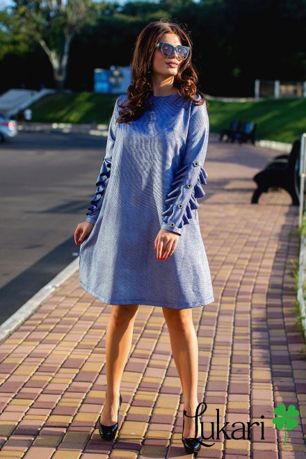 Платье большого размера однотонное синее, креп-костюмка Lukari 0148-4