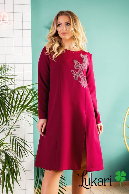 Сукня великого розміру колір марсала, костюмка Lukari 0157-1