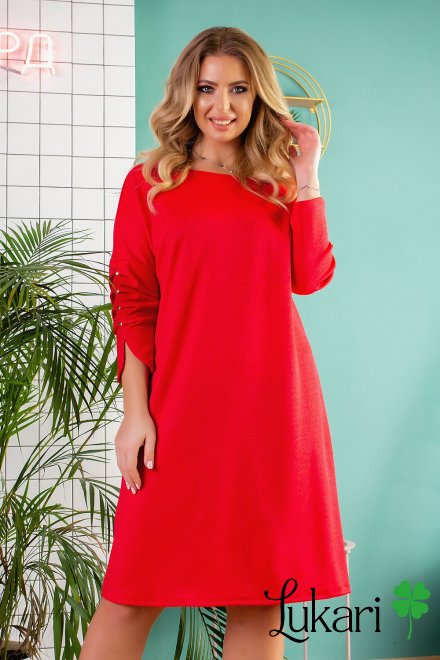 Платье большого размера красное, креп-дайвинг Lukari 0160-1