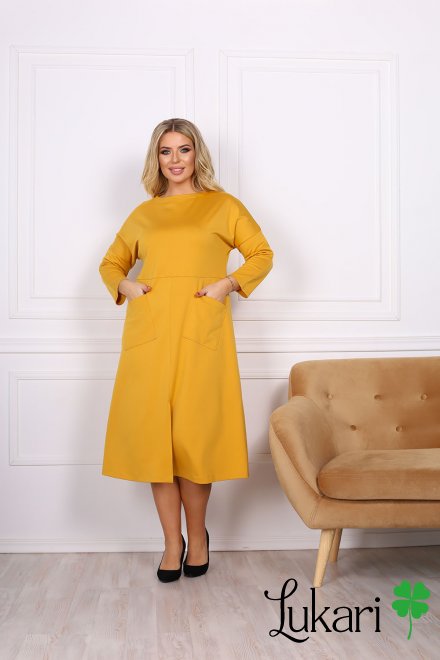 Сукня великого розміру подовжена жовта, джерсі Lukari 0182-1