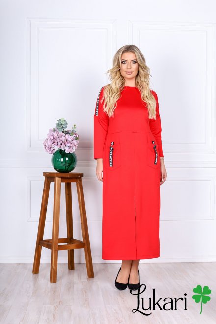 Сукня великого розміру червона подовжена, французкий трикотаж Lukari 0189-5