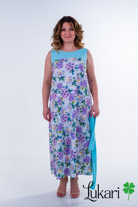 Сукня великого розміру подовжена біла квіткова, софт Lukari 0135-1