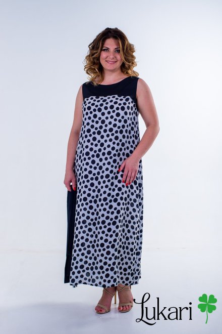 Сукня великого розміру чорно-біла в горох, віскоза Lukari 0135-4