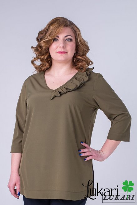Блузка великого розміру кольору хакі, софт Lukari 0120-3