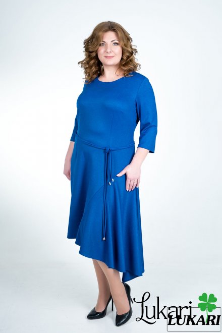 Платье большого размера цвета электрик, креп-дайвинг Lukari 0106-4