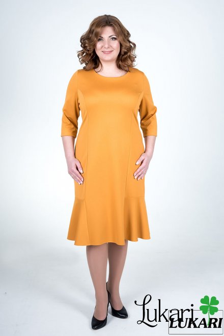 Повседневное платье большого размера желтое из костюмки Lukari 0102-2
