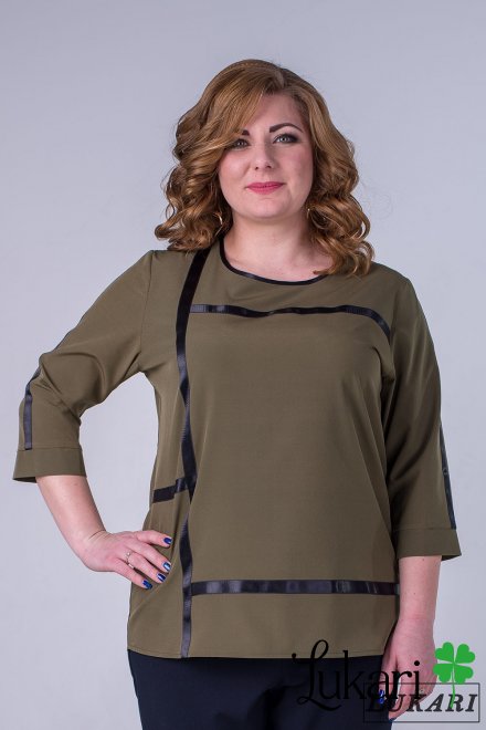 Блузка великого розміру кольору хакі, софт Lukari 0116-3