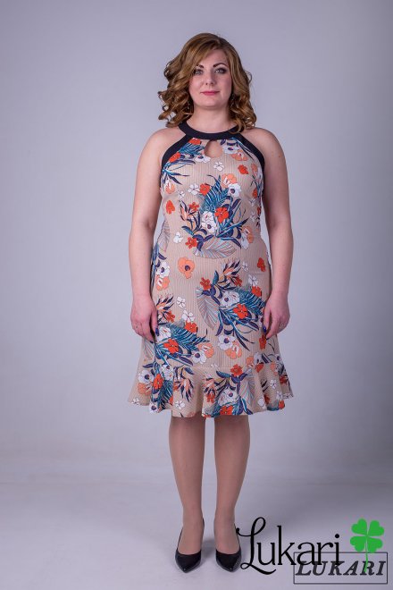 Платье большого размера бежевое из костюмки Lukari 0130-1