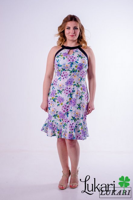 Платье большого размера белое цветочное, софт Lukari 0130-4
