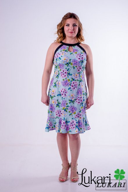 Платье большого размера мятное цветочное, софт Lukari 0130-5