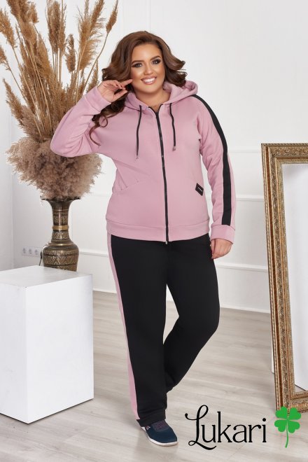 Спортивний костюм жіночий великого розміру з трикотажу трьохнитки, рожевий НТФВ 3377-3