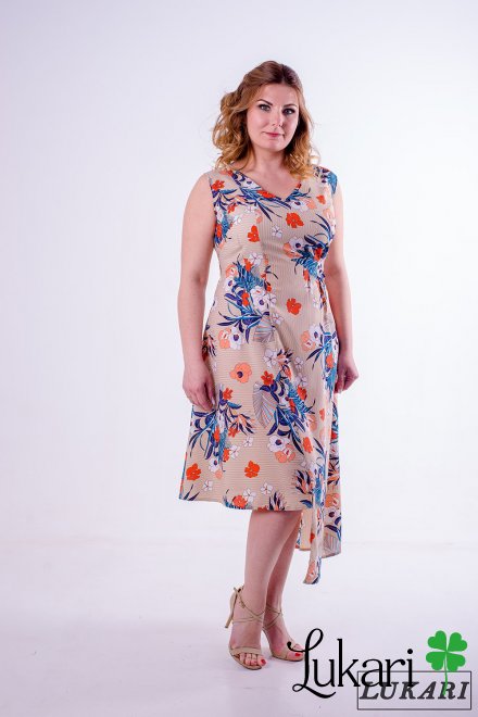 Платье большого размера бежевое, софт Lukari 0129-1