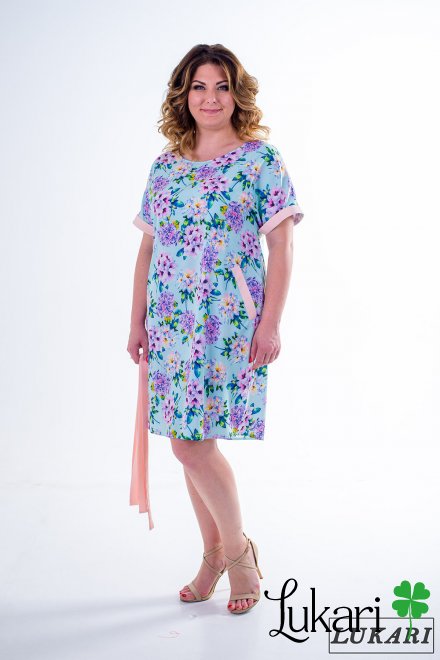 Платье большого размера мятное цветочное, софт Lukari 0137-2