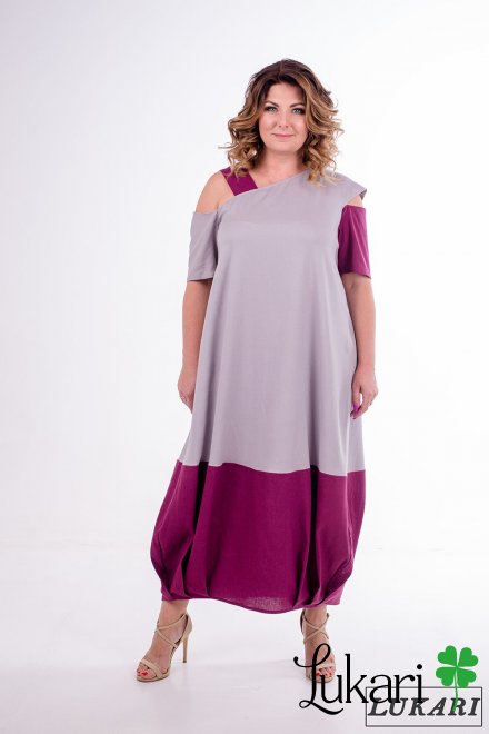Платье удлиненное большого размера марсала Lukari, лен 0147-1
