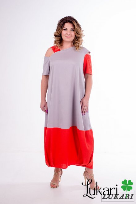 Платье большого размера огненный комбинированный Lukari , лен 0147-2