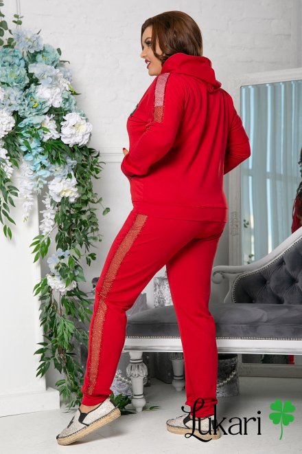 Женский спортивный костюм большого размера красный, двухнитка ЛДКН 755-1