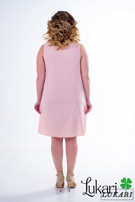 Платье большого размера персиковое комбинированное, софт Lukari 0139-3