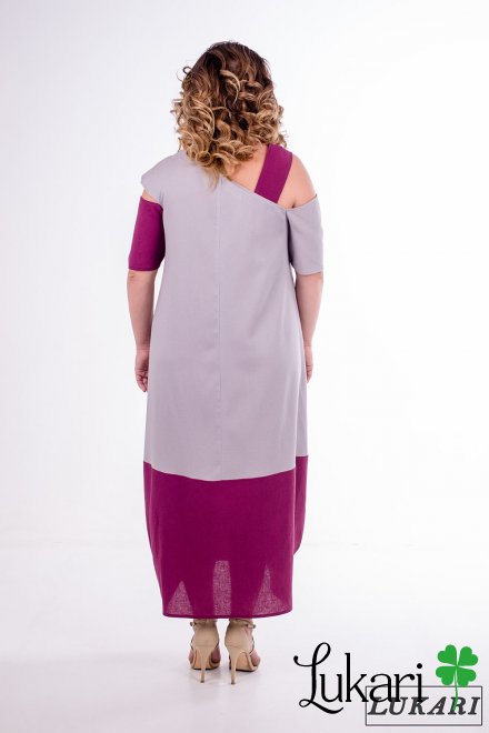 Сукня подовжена великого розміру марсала Lukari, льон 0147-1