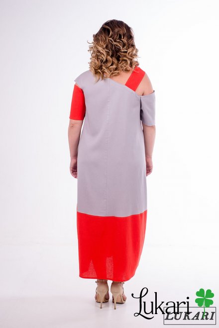 Платье большого размера огненный комбинированный Lukari , лен 0147-2
