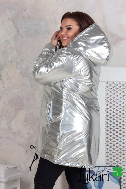 Женская куртка большого размера серебряная, плащевка НТФВ 3296-1
