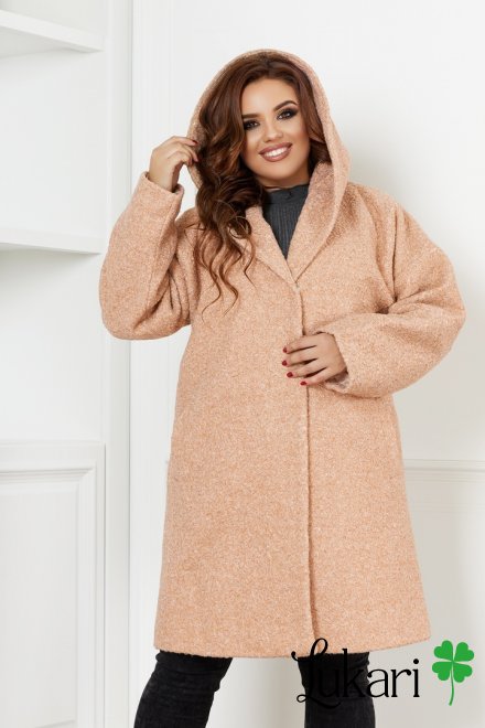 Жіноче пальто великого розміру абрикосове, букле НТФВ 3386-4