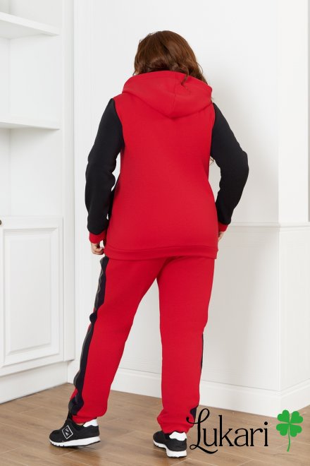 Спортивный костюм женский большого размера красный, трехнить на флисе НТФВ 3393-3