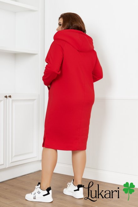 Платье большого размера красное, трехнить на флисе НТФВ 3392-5