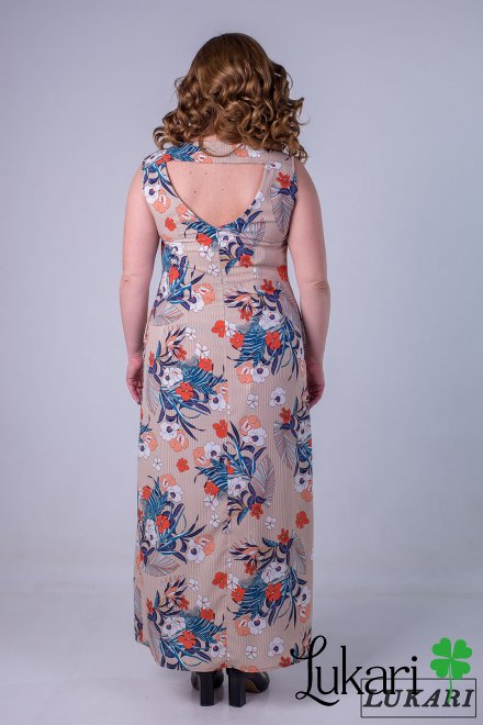 Сукня великого розміру квіткова бежева, софт Lukari 0127-1