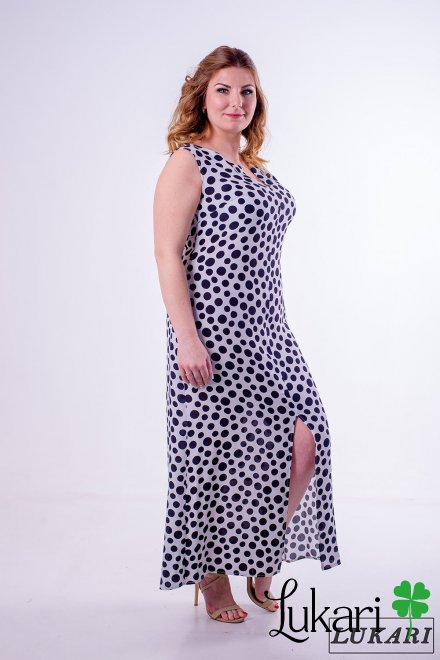 Платье большого размера черно-белое в горох из вискозы Lukari 0127-2