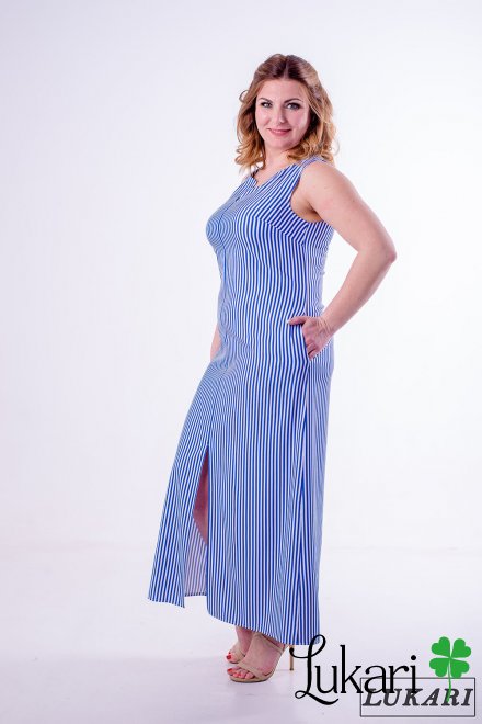 Платье большого размера синее, коттон Lukari 0127-3