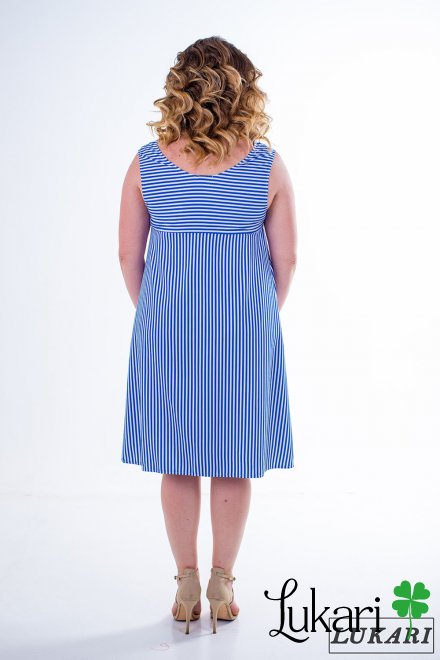 Платье большого размера синее в полоску, коттон Lukari 0136-1