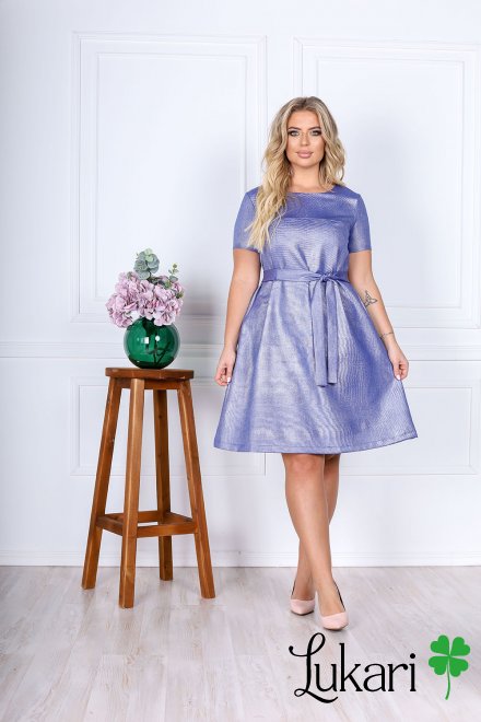 Платье большого размера с поясом цвет электрик, креп-костюмка Lukari 0188-2