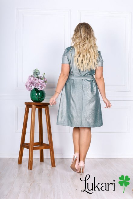 Платье большого размера зеленое с поясом, креп-котюмка Lukari 0188-3
