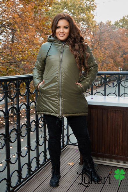 Женская куртка большого размера хаки, плащевка НТФВ 3296-3