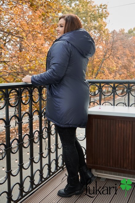 Женская куртка большого размера темно-синяя, плащевка НТФВ 3296-5