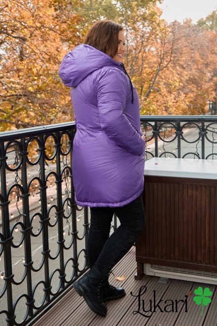 Жіноча куртка великого розміру бузкова, плащівка НТФВ 3296-6
