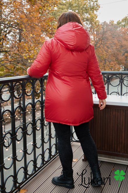 Жіноча куртка великого розміру червона, плащівка НТФВ 3296-7